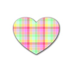 Pastel Rainbow Sorbet Ice Cream Check Plaid Heart Coaster (4 Pack)  by PodArtist