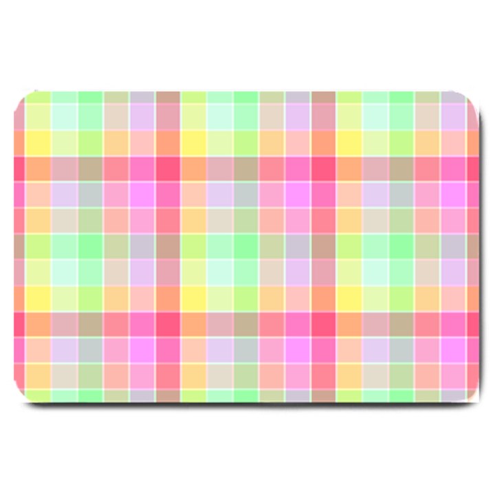 Pastel Rainbow Sorbet Ice Cream Check Plaid Large Doormat 