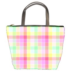 Pastel Rainbow Sorbet Ice Cream Check Plaid Bucket Bag by PodArtist