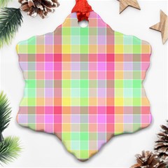 Pastel Rainbow Sorbet Ice Cream Check Plaid Snowflake Ornament (two Sides) by PodArtist