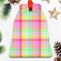 Pastel Rainbow Sorbet Ice Cream Check Plaid Bell Ornament (two Sides) by PodArtist