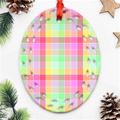 Pastel Rainbow Sorbet Ice Cream Check Plaid Ornament (oval Filigree) by PodArtist