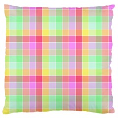 Pastel Rainbow Sorbet Ice Cream Check Plaid Large Cushion Case (one Side) by PodArtist