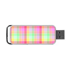 Pastel Rainbow Sorbet Ice Cream Check Plaid Portable Usb Flash (one Side) by PodArtist