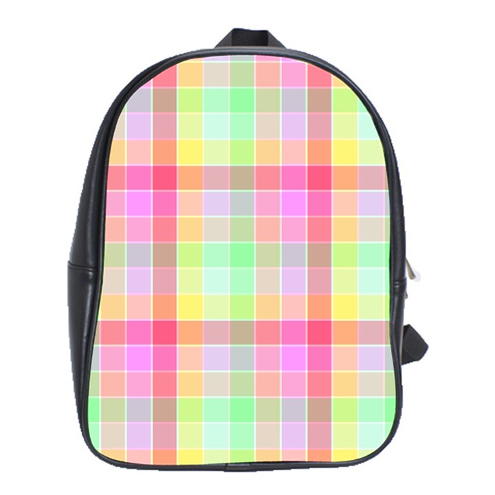 Pastel Rainbow Sorbet Ice Cream Check Plaid School Bag (XL)