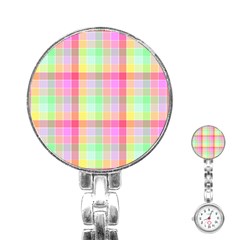 Pastel Rainbow Sorbet Ice Cream Check Plaid Stainless Steel Nurses Watch by PodArtist