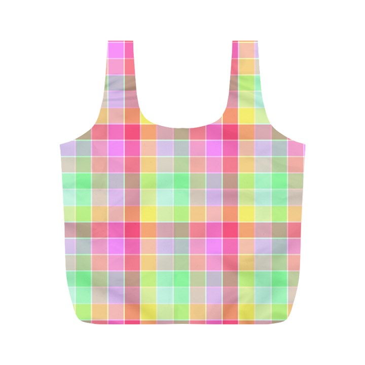 Pastel Rainbow Sorbet Ice Cream Check Plaid Full Print Recycle Bag (M)