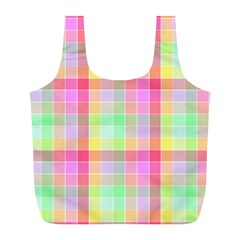 Pastel Rainbow Sorbet Ice Cream Check Plaid Full Print Recycle Bag (l) by PodArtist