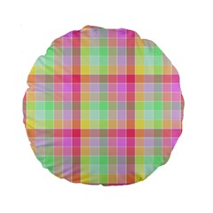 Pastel Rainbow Sorbet Ice Cream Check Plaid Standard 15  Premium Flano Round Cushions by PodArtist