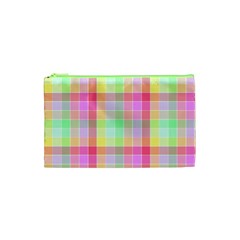 Pastel Rainbow Sorbet Ice Cream Check Plaid Cosmetic Bag (xs) by PodArtist