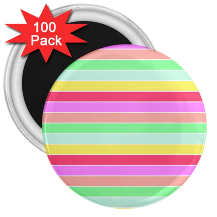 Pastel Rainbow Sorbet Horizontal Deck Chair Stripes 3  Magnets (100 pack)