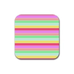 Pastel Rainbow Sorbet Horizontal Deck Chair Stripes Rubber Coaster (square)  by PodArtist