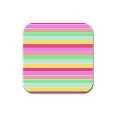 Pastel Rainbow Sorbet Horizontal Deck Chair Stripes Rubber Square Coaster (4 Pack)  by PodArtist