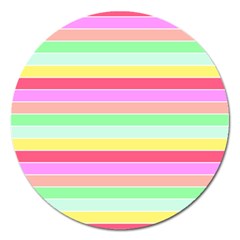 Pastel Rainbow Sorbet Horizontal Deck Chair Stripes Magnet 5  (round) by PodArtist