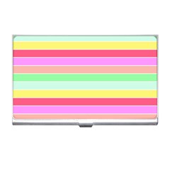 Pastel Rainbow Sorbet Horizontal Deck Chair Stripes Business Card Holder by PodArtist