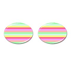 Pastel Rainbow Sorbet Horizontal Deck Chair Stripes Cufflinks (oval) by PodArtist