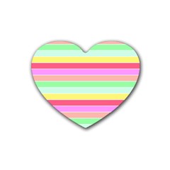 Pastel Rainbow Sorbet Horizontal Deck Chair Stripes Heart Coaster (4 Pack)  by PodArtist