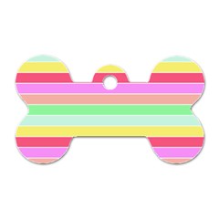 Pastel Rainbow Sorbet Horizontal Deck Chair Stripes Dog Tag Bone (two Sides) by PodArtist