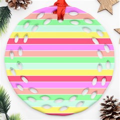 Pastel Rainbow Sorbet Horizontal Deck Chair Stripes Ornament (round Filigree) by PodArtist