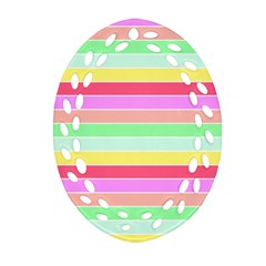 Pastel Rainbow Sorbet Horizontal Deck Chair Stripes Oval Filigree Ornament (two Sides) by PodArtist