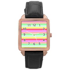 Pastel Rainbow Sorbet Horizontal Deck Chair Stripes Rose Gold Leather Watch  by PodArtist