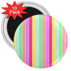 Pastel Rainbow Sorbet Deck Chair Stripes 3  Magnets (10 Pack)  by PodArtist