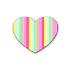 Pastel Rainbow Sorbet Deck Chair Stripes Rubber Coaster (heart)  by PodArtist