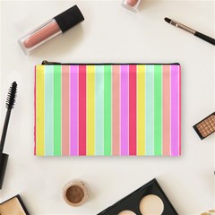 Pastel Rainbow Sorbet Deck Chair Stripes Cosmetic Bag (medium) by PodArtist