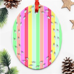 Pastel Rainbow Sorbet Deck Chair Stripes Oval Filigree Ornament (two Sides) by PodArtist