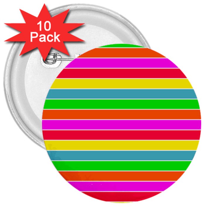 Neon Hawaiian Rainbow Horizontal Deck Chair Stripes 3  Buttons (10 pack) 