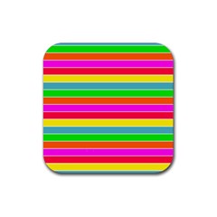 Neon Hawaiian Rainbow Horizontal Deck Chair Stripes Rubber Coaster (square)  by PodArtist