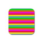 Neon Hawaiian Rainbow Horizontal Deck Chair Stripes Rubber Square Coaster (4 pack)  Front