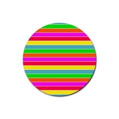 Neon Hawaiian Rainbow Horizontal Deck Chair Stripes Rubber Round Coaster (4 Pack)  by PodArtist