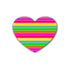 Neon Hawaiian Rainbow Horizontal Deck Chair Stripes Rubber Coaster (heart)  by PodArtist