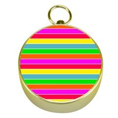 Neon Hawaiian Rainbow Horizontal Deck Chair Stripes Gold Compasses by PodArtist