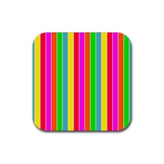 Neon Hawaiian Rainbow Deck Chair Stripes Rubber Coaster (square)  by PodArtist