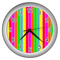 Neon Hawaiian Rainbow Deck Chair Stripes Wall Clock (silver) by PodArtist