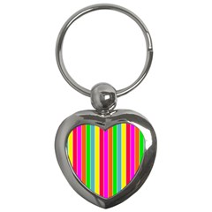 Neon Hawaiian Rainbow Deck Chair Stripes Key Chains (heart)  by PodArtist