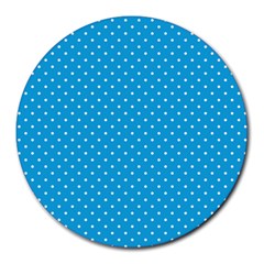 Mini White Polkadots On Oktoberfest Bavarian Blue Round Mousepads by PodArtist