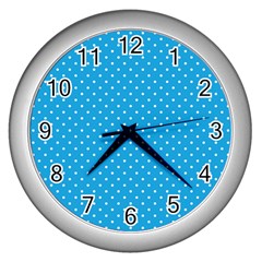 Mini White Polkadots On Oktoberfest Bavarian Blue Wall Clock (silver) by PodArtist