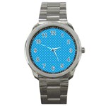 Mini White Polkadots on Oktoberfest Bavarian Blue Sport Metal Watch Front