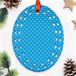 Mini White Polkadots on Oktoberfest Bavarian Blue Ornament (Oval Filigree) Front