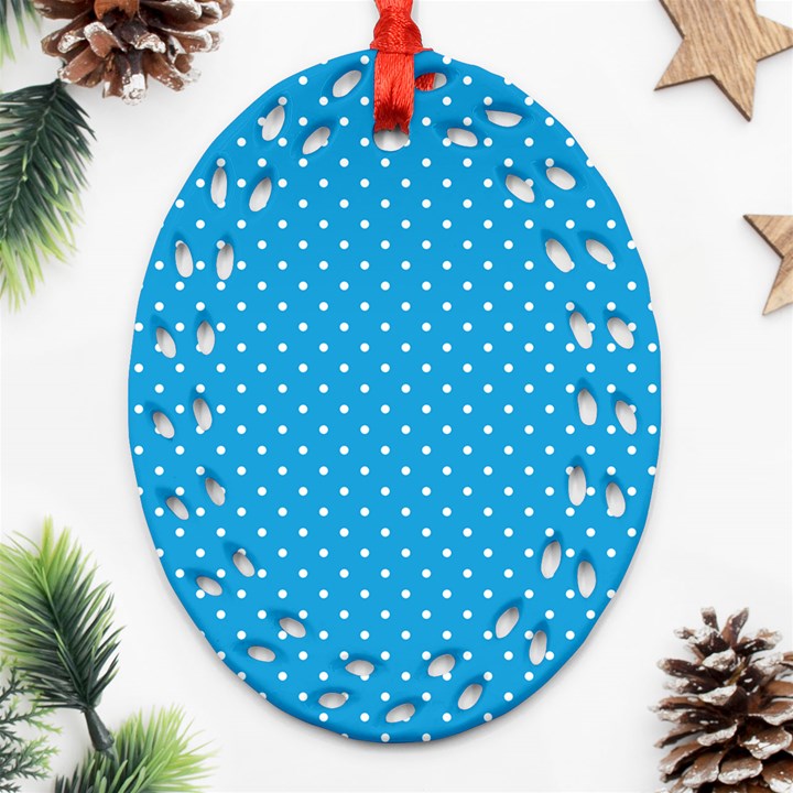 Mini White Polkadots on Oktoberfest Bavarian Blue Ornament (Oval Filigree)