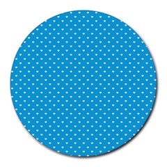 Mini White Love Hearts On  Oktoberfest Bavarian Blue Round Mousepads by PodArtist