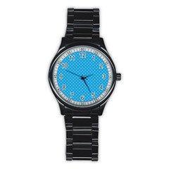 Mini White Love Hearts On  Oktoberfest Bavarian Blue Stainless Steel Round Watch by PodArtist