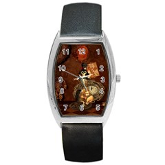 Funny Steampunk Skeleton, Clocks And Gears Barrel Style Metal Watch