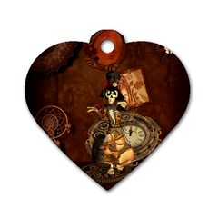 Funny Steampunk Skeleton, Clocks And Gears Dog Tag Heart (one Side) by FantasyWorld7