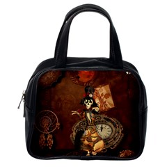 Funny Steampunk Skeleton, Clocks And Gears Classic Handbag (one Side) by FantasyWorld7