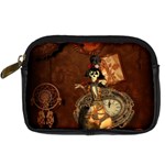 Funny Steampunk Skeleton, Clocks And Gears Digital Camera Leather Case Front