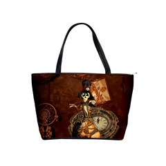 Funny Steampunk Skeleton, Clocks And Gears Classic Shoulder Handbag by FantasyWorld7